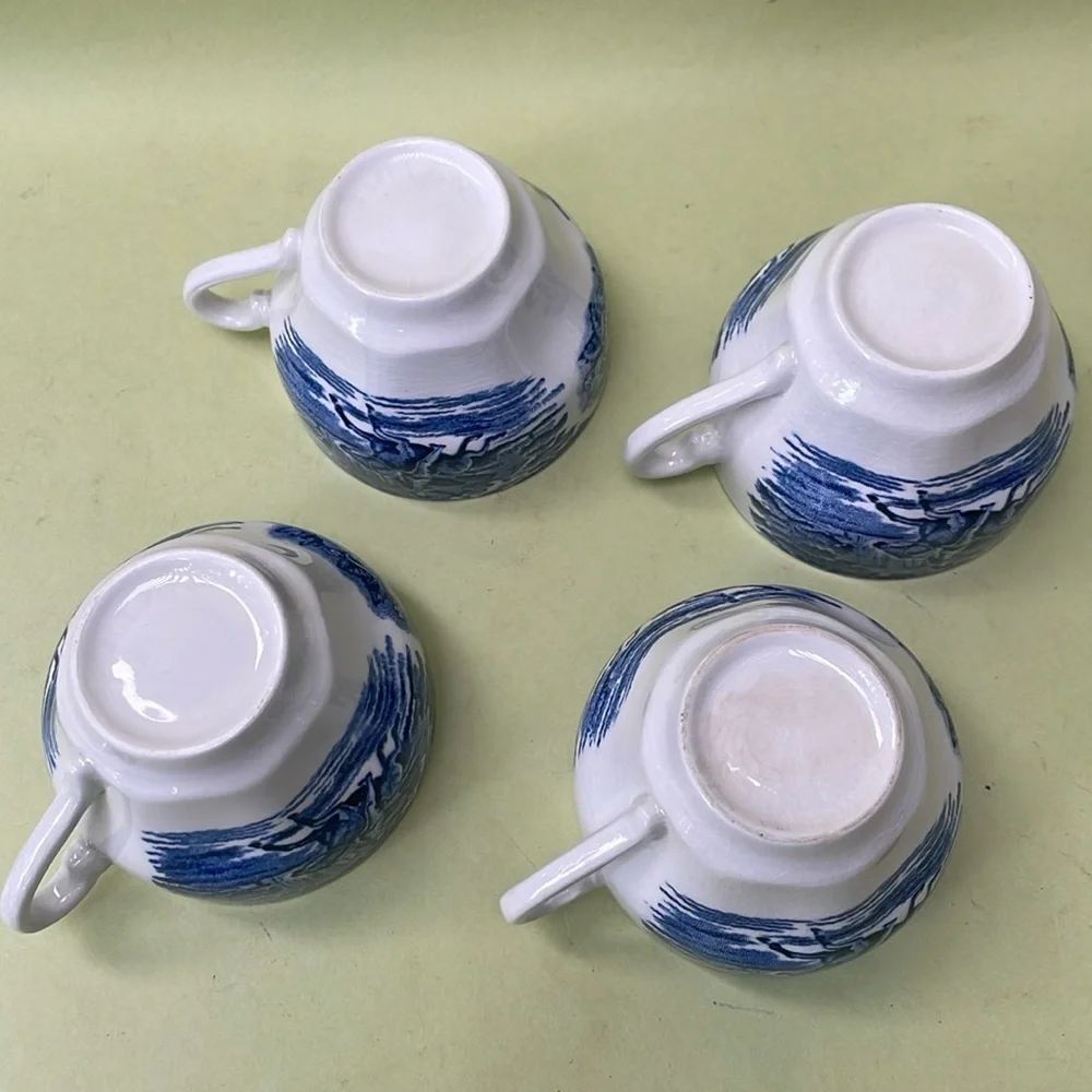 Vintage blue/white Liberty Blue fine china tea cup with saucer set of 4